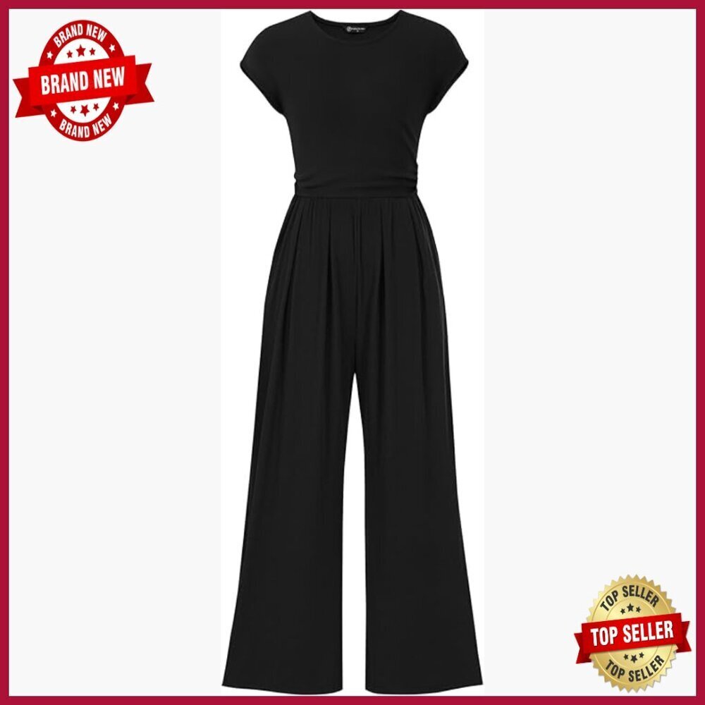 Ribbed Knit Jumpsuit with Cap Sleeves, Elastic Waist, and Side Pockets